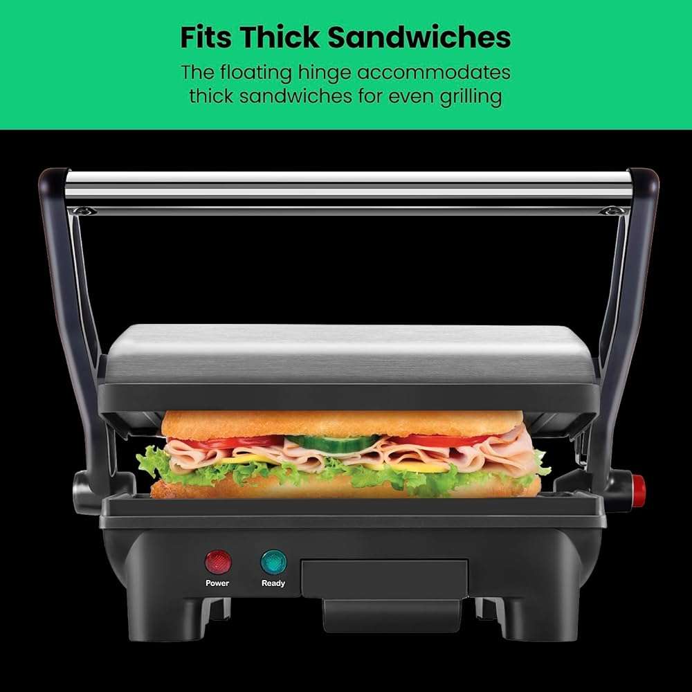 Chefman Electric Panini Press Grill, Compact 2-Slice Sandwich Maker, Non-Stick Coated Plates, Opens 180 Degrees, Dishwasher Safe, Removable Drip Tray, Stainless Steel/Black - Image 8