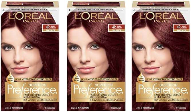 L'Oreal Paris Superior Preference Fade-Defying + Shine Permanent Hair Color, 4R Dark Auburn, Pack of 3, Hair Dye - Image 1
