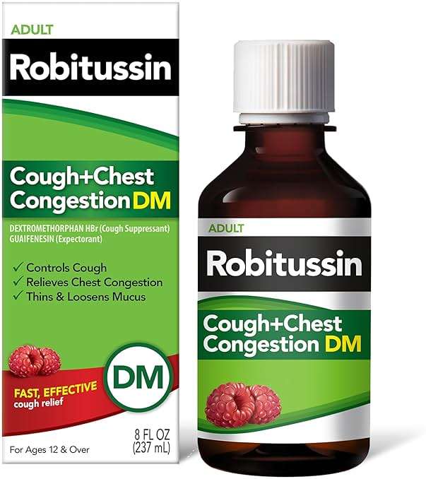 Robitussin Cough and Chest Congestion DM, Cough Suppressant and Expectorant, Raspberry Flavor - 8 Fl Oz Bottle - Image 1