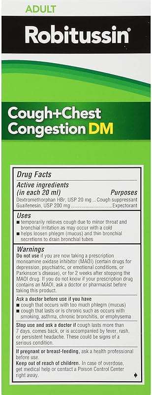 Robitussin Cough and Chest Congestion DM, Cough Suppressant and Expectorant, Raspberry Flavor - 8 Fl Oz Bottle - Image 9