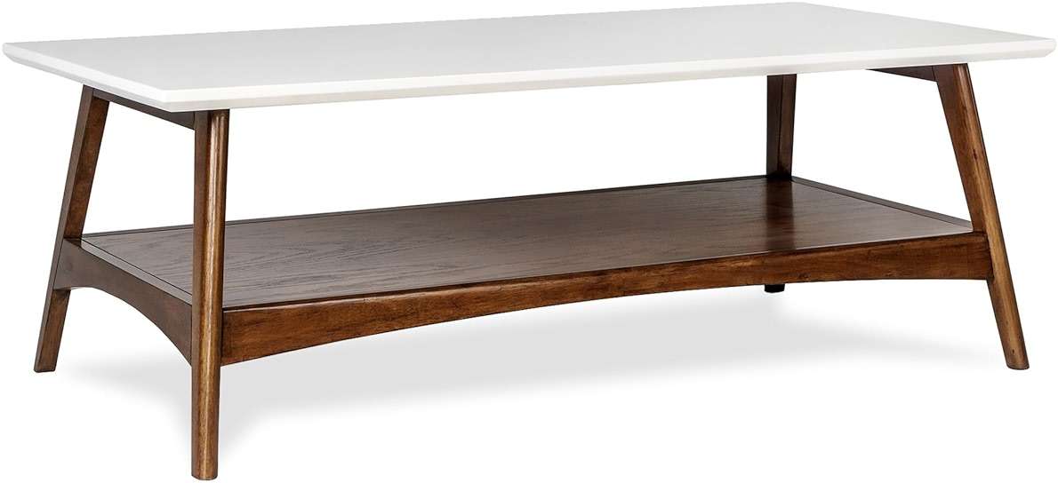 Madison Park Rectangular Wood Coffee Table With Solid Wood Frame & Legs, Living Room Coffee Tables With Storage Shelf, Accent Furniture For Living Room, Minimalist Decor - Off-White / Pecan Parker - Image 1
