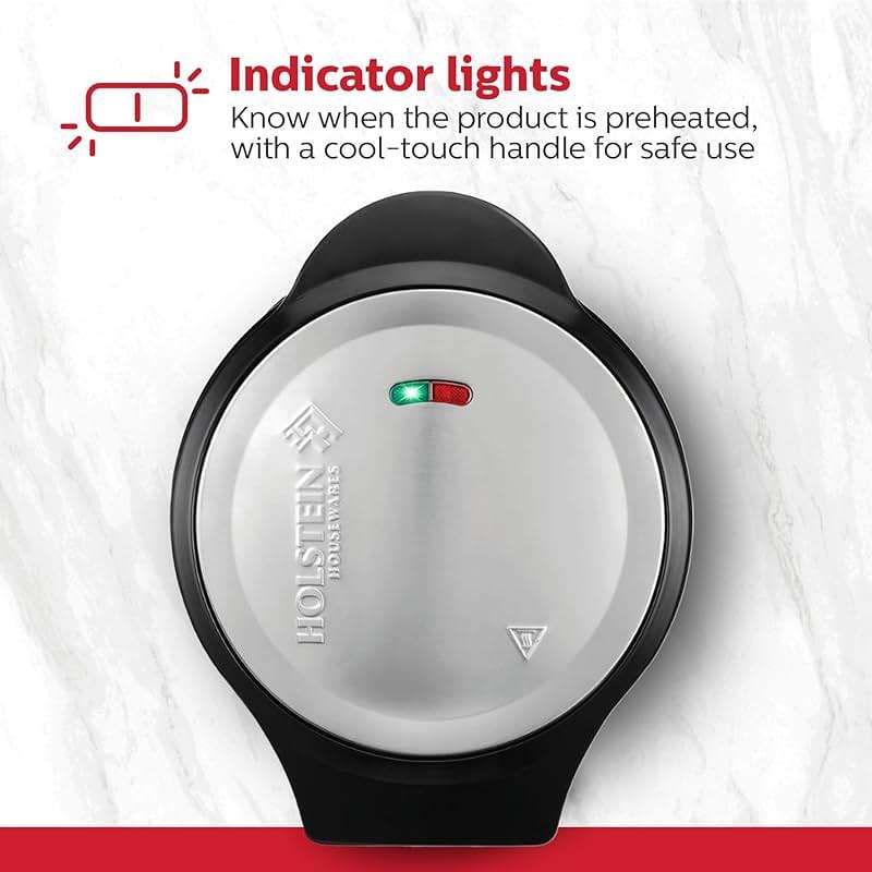 Holstein Housewares Stainless Steel 2 Section Omelet & Frittata Maker, Non Stick Coating, Easy To Clean, Indicator Lights, Compact Storage, Prepare Versatile Recipes in Minutes. 2 Portions, Black - Image 7