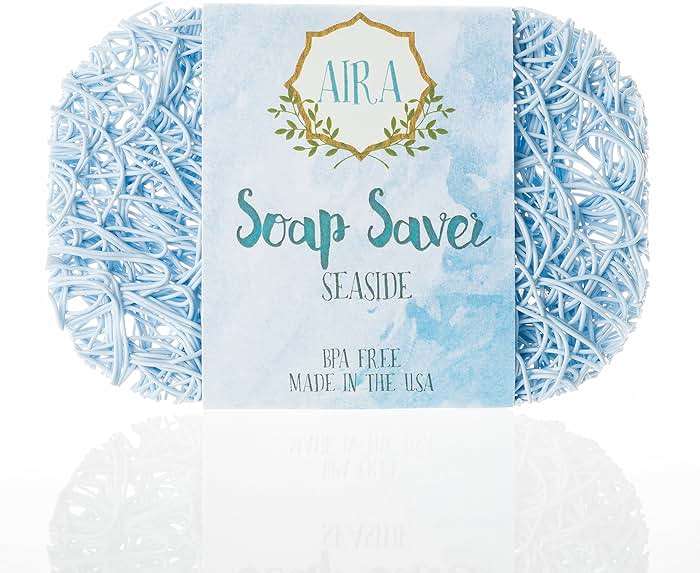 Aira Soap Saver - Soap Dish & Soap Holder Accessory - BPA Free Shower & Bath Cleanser Holder - USA Made - Drains Water, Circulates Air, Extends Life - Easy to Clean, Fits All Dish Sets - Seaside - Image 1