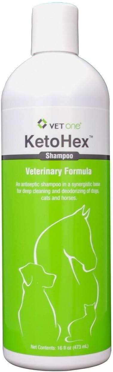 KetoHex Cat and Dog Shampoo - 16 oz Anti Bacterial Cat & Dog Flea And Tick Treatment, For Sensitive Skin Infections & Lesions, Protects & Moisturizes, Antifungal Treatment For Dogs & Cats - VetOne - Image 1