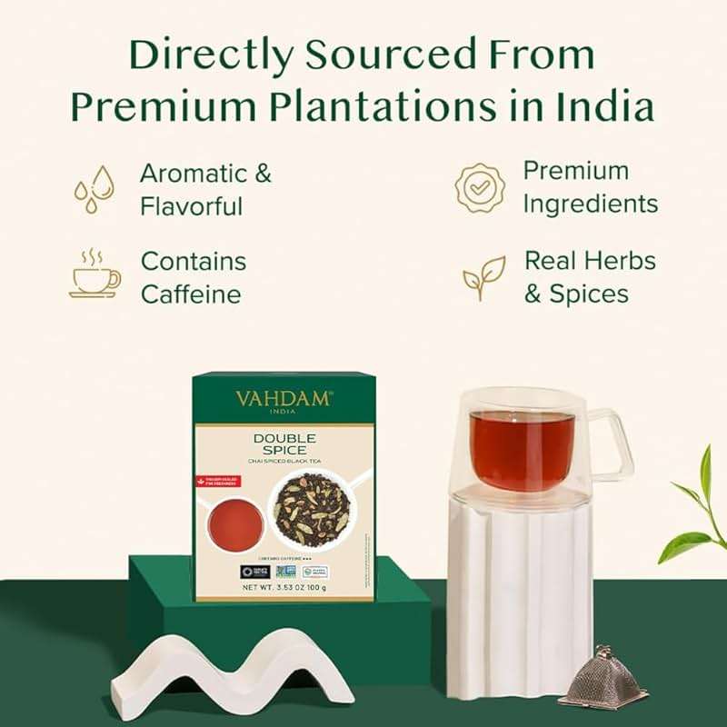 VAHDAM, Double Spice Masala Chai Tea (50+ Cups, 3.53oz) Strong, Robust & Spicy Blend - Black Tea CTC, Cardamom, Cinnamon, Cloves & Black Pepper | Pure Unblended Loose Leaf Tea | Vacuum Sealed - Image 5