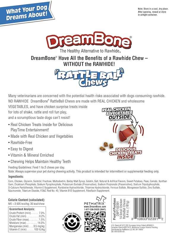 DreamBone Chicken RattleBall Dog Treats, Daily Rawhide-Free Chew, Digests Safely, With Real Protein, Chicken and Veggies, 14 count - Image 2