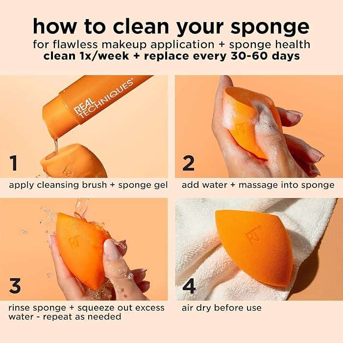 Real Techniques Miracle Complexion Sponge 4 Pack, Makeup Blending Sponges For Liquid & Cream Foundation & Skin Tints, Buildable Coverage, Natural, Dewy Base, Cruelty- Free, Latex-Free Foam - Image 9