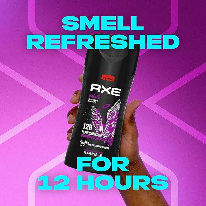 AXE Crisp Coconut & Black Pepper Body Wash 4 Count 12h Refreshing Scent Excite Men's Body Wash with 100% Plant-Based Moisturizers 16 oz - Image 6
