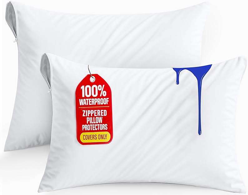 Set of 2 Pillow Protectors with Zipper Queen Size, Bed Bug and Dust Mite Proof Pillow Covers, Ultra Soft Pillow Encasements, Moisture Wicking and Waterproof Pillow Cases by Utopia Bedding (White) - Image 1