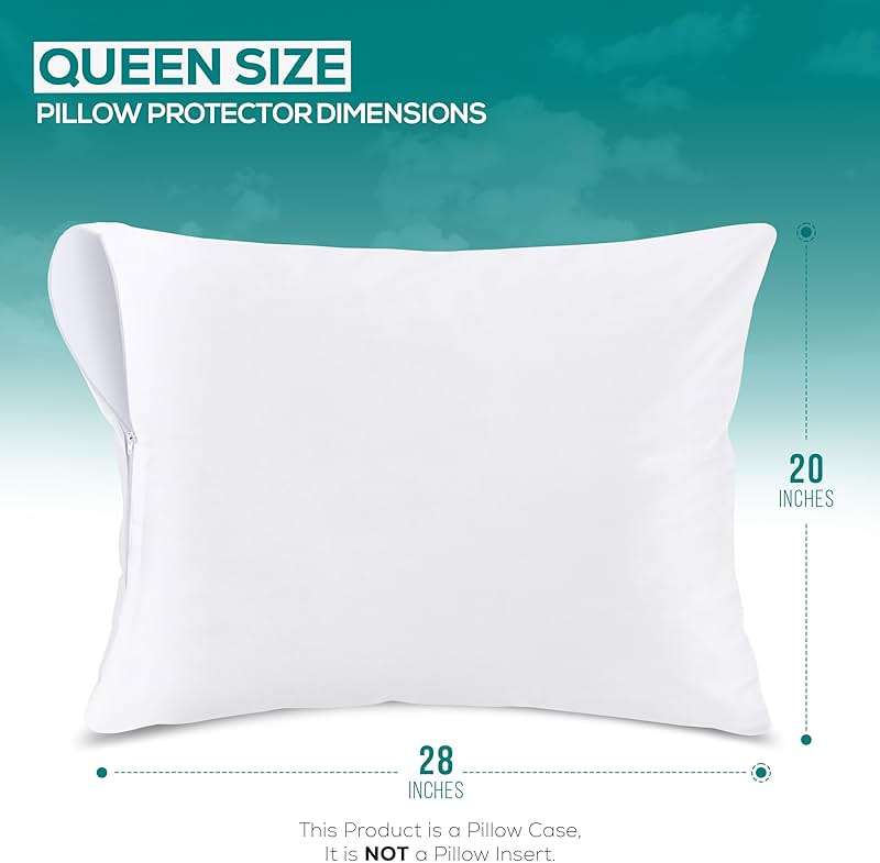 Set of 2 Pillow Protectors with Zipper Queen Size, Bed Bug and Dust Mite Proof Pillow Covers, Ultra Soft Pillow Encasements, Moisture Wicking and Waterproof Pillow Cases by Utopia Bedding (White) - Image 3