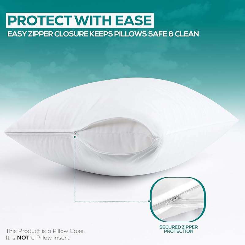 Set of 2 Pillow Protectors with Zipper Queen Size, Bed Bug and Dust Mite Proof Pillow Covers, Ultra Soft Pillow Encasements, Moisture Wicking and Waterproof Pillow Cases by Utopia Bedding (White) - Image 5