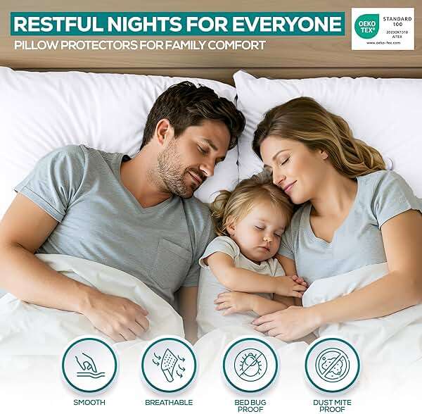 Set of 2 Pillow Protectors with Zipper Queen Size, Bed Bug and Dust Mite Proof Pillow Covers, Ultra Soft Pillow Encasements, Moisture Wicking and Waterproof Pillow Cases by Utopia Bedding (White) - Image 6
