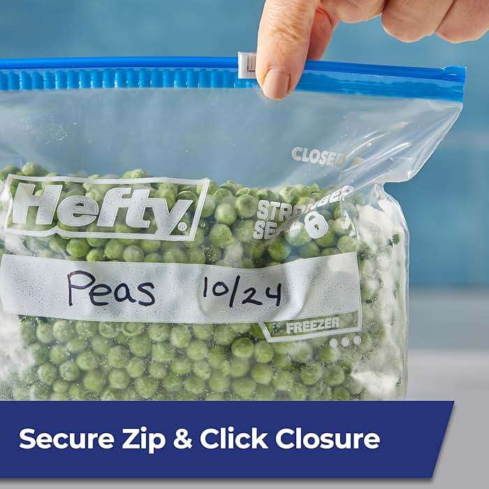 Hefty Slider Quart Freezer Bags, 74 Count, Quart Slider Bags for Freezer, Holds Individual Leftovers, Sliced Fruits and Veggies, and More, Writable Label, Secure Zip and Click Closure - Image 2