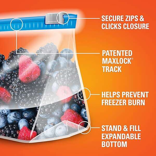 Hefty Slider Quart Freezer Bags, 74 Count, Quart Slider Bags for Freezer, Holds Individual Leftovers, Sliced Fruits and Veggies, and More, Writable Label, Secure Zip and Click Closure - Image 4