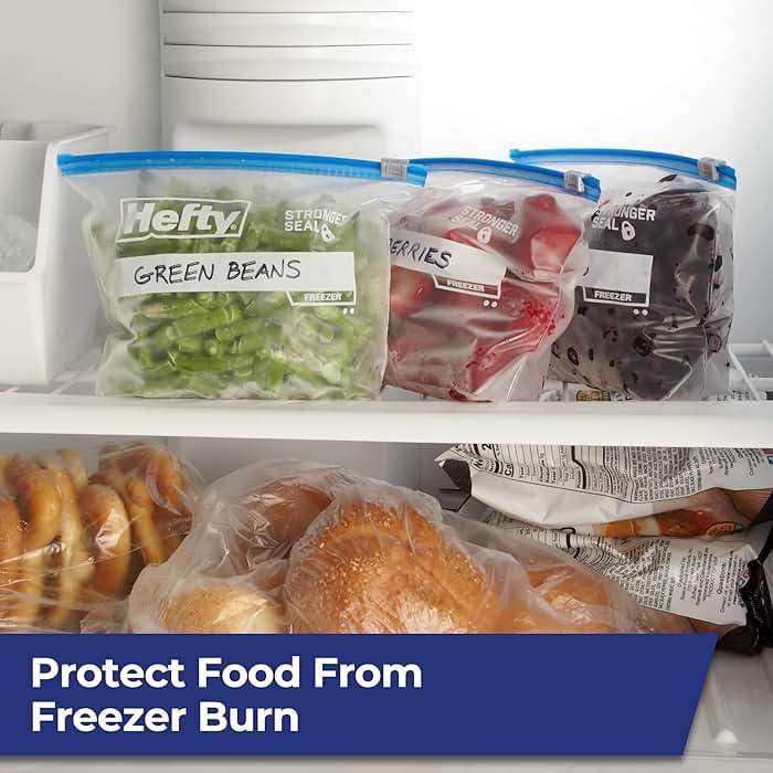 Hefty Slider Quart Freezer Bags, 74 Count, Quart Slider Bags for Freezer, Holds Individual Leftovers, Sliced Fruits and Veggies, and More, Writable Label, Secure Zip and Click Closure - Image 5