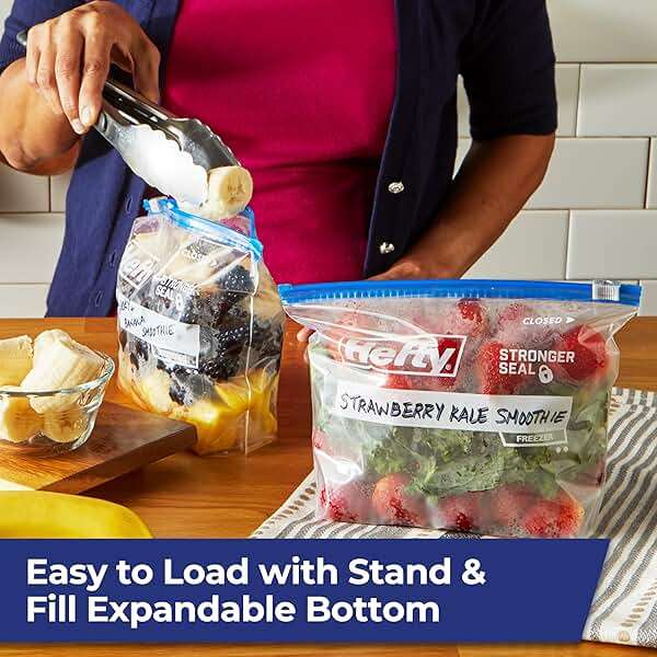 Hefty Slider Quart Freezer Bags, 74 Count, Quart Slider Bags for Freezer, Holds Individual Leftovers, Sliced Fruits and Veggies, and More, Writable Label, Secure Zip and Click Closure - Image 6