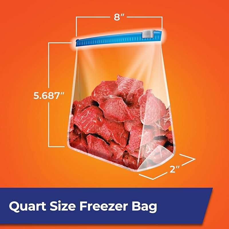 Hefty Slider Quart Freezer Bags, 74 Count, Quart Slider Bags for Freezer, Holds Individual Leftovers, Sliced Fruits and Veggies, and More, Writable Label, Secure Zip and Click Closure - Image 7