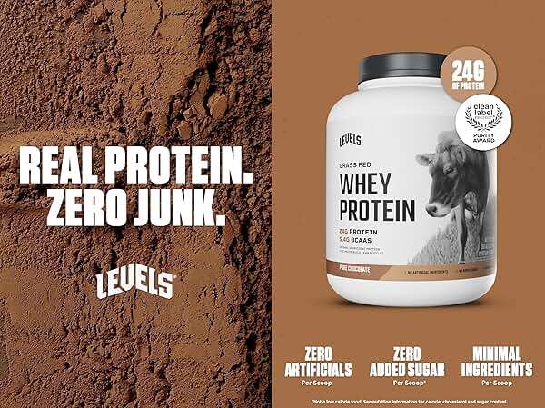 Levels Grass Fed Whey Protein Powder, No Artificials, 24G of Protein, Pure Chocolate, 5LB - Image 2