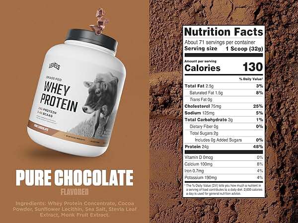 Levels Grass Fed Whey Protein Powder, No Artificials, 24G of Protein, Pure Chocolate, 5LB - Image 3