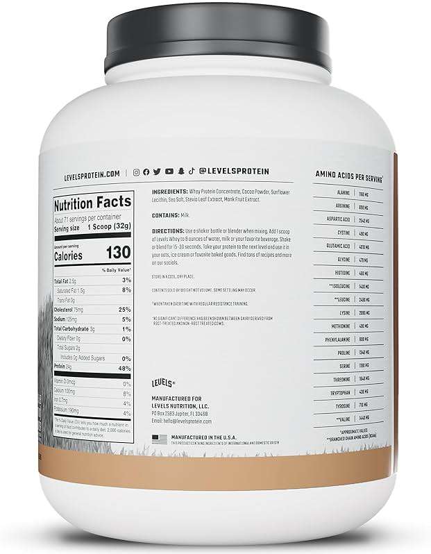Levels Grass Fed Whey Protein Powder, No Artificials, 24G of Protein, Pure Chocolate, 5LB - Image 7