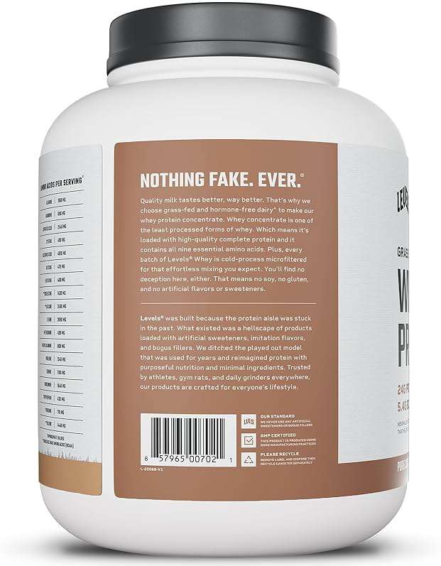 Levels Grass Fed Whey Protein Powder, No Artificials, 24G of Protein, Pure Chocolate, 5LB - Image 8