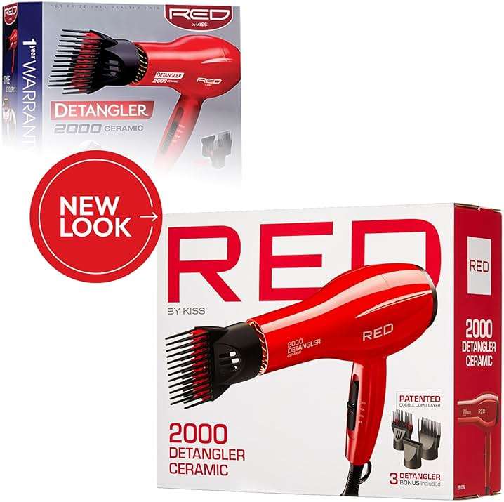 Kiss Products Red Detangler Dryer Plus 3 Attachments, 1.75 Pound - Image 2