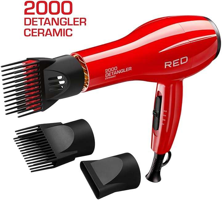 Kiss Products Red Detangler Dryer Plus 3 Attachments, 1.75 Pound - Image 3