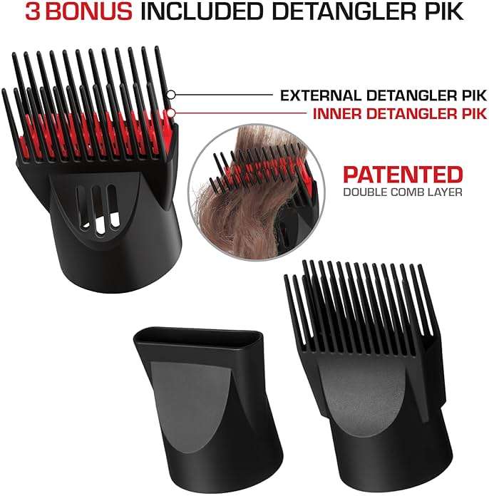 Kiss Products Red Detangler Dryer Plus 3 Attachments, 1.75 Pound - Image 5