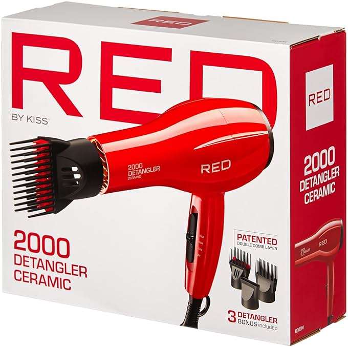 Kiss Products Red Detangler Dryer Plus 3 Attachments, 1.75 Pound - Image 6
