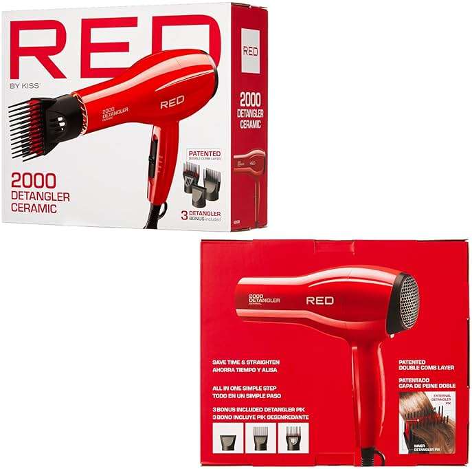 Kiss Products Red Detangler Dryer Plus 3 Attachments, 1.75 Pound - Image 7