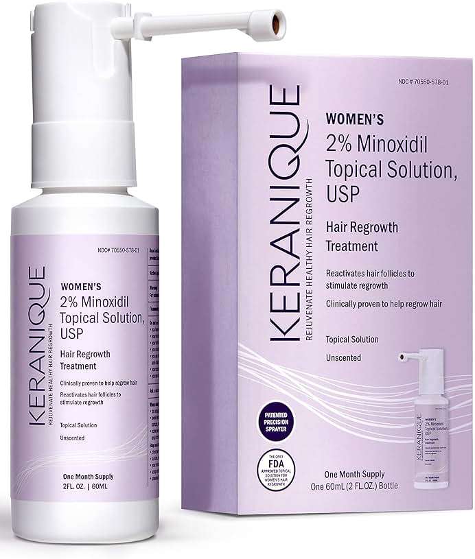 Keranique Hair Regrowth Treatment for Women - 2% Minoxidil for Hair Growth & Thickening - Topical Solution Scalp Treatment for Hair Loss & Thinning w/ Precision Spray Applicator - 2 Fl Oz - Image 1