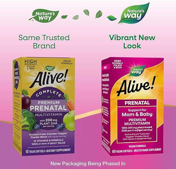 Nature's Way Alive! Complete Premium Prenatal Multivitamins for Women, Healthy Eye and Brain Development*, 60 Vegan Softgels - Image 2
