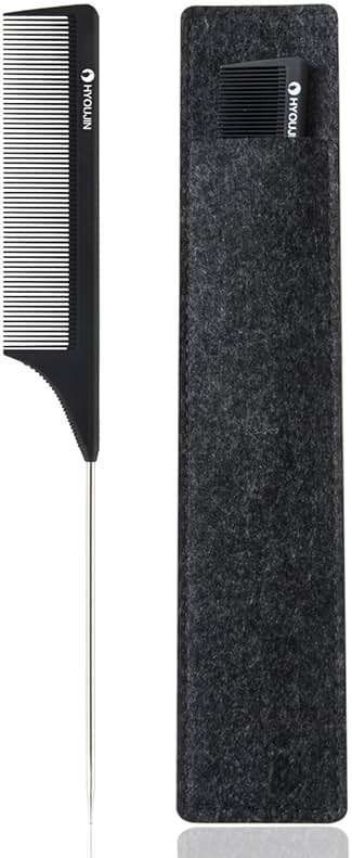 HYOUJIN Carbon Hair Rat Tail Combs - Parting & Detangling Combs for Women with Fine Teeth, Ideal for Curly Hair - Black - Image 1