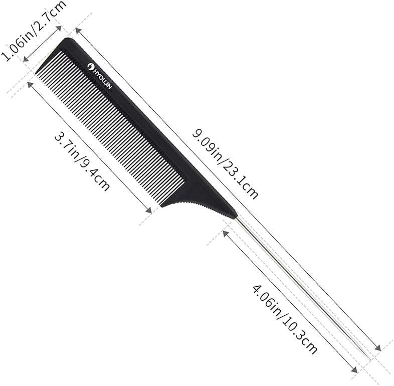 HYOUJIN Carbon Hair Rat Tail Combs - Parting & Detangling Combs for Women with Fine Teeth, Ideal for Curly Hair - Black - Image 6