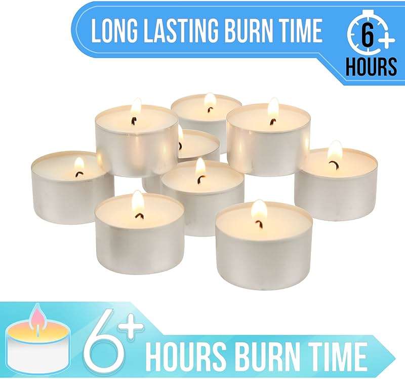 Stonebriar Unscented Long Burning White Tealight Candles, Bulk Pack, 6-7 Hour Burn Time, Smokeless Tealights for Parties, Weddings, Home, 100 Count - Image 4