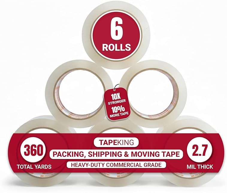 Tape King Clear Packing Tape - 60 Yards Per Roll (Pack of 6 Rolls) - Stronger & Thicker 2.7mil, Heavy Duty Adhesive Industrial Depot Tapes for Moving Packaging Shipping, Office & Storage - Image 1