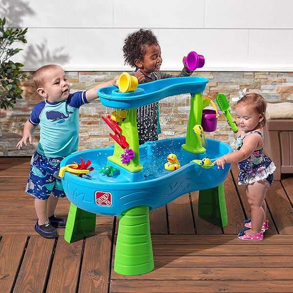 Step2 Rain Showers Splash Pond Water Table, Kids Water and Sand Activity Sensory Playset, Summer Outdoor Toys, 13 Piece Water Toy Accessories, For Toddlers 1.5+ Years Old, Blue & Green - Image 2