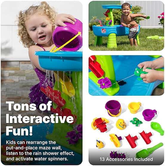Step2 Rain Showers Splash Pond Water Table, Kids Water and Sand Activity Sensory Playset, Summer Outdoor Toys, 13 Piece Water Toy Accessories, For Toddlers 1.5+ Years Old, Blue & Green - Image 5