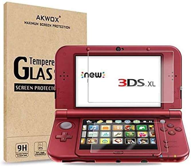 AKWOX (2 in 1) Tempered Glass Screen Protector + HD Clear Crystal PET Screen Protective Filter Compatible with 3DS XL/New 3DS XL - Image 1