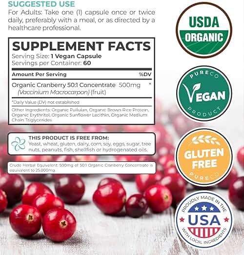 Organic Cranberry Pills - Vegan Supplement for Urinary Tract Health & Kidney Cleanse - Cranberry Pills for Women 500mg 50:1 Cranberry Concentrate Per Serving - Urinary Tract Support - 60 Capsules - Image 5