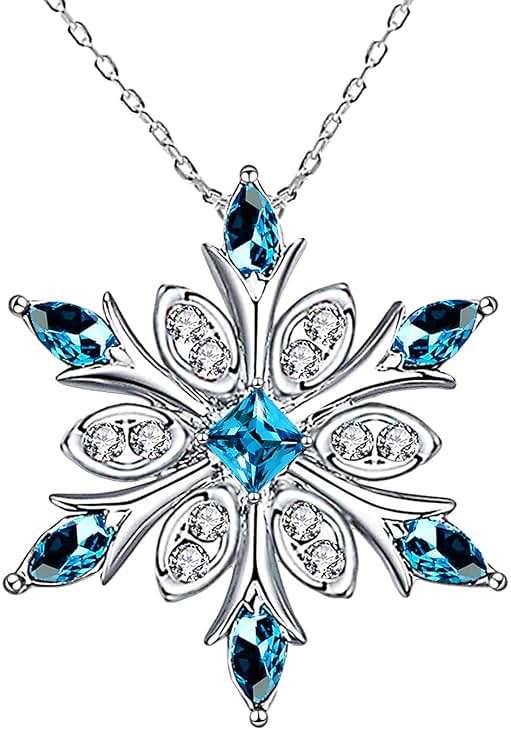 Elensan Women's 925 Sterling Silver Blue Crystals Snowflake Pendant Fashion Necklace Collarbone Chain - Image 1