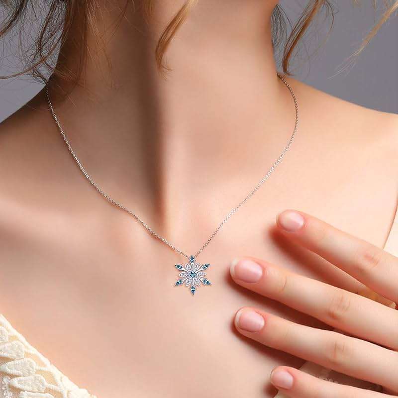 Elensan Women's 925 Sterling Silver Blue Crystals Snowflake Pendant Fashion Necklace Collarbone Chain - Image 2