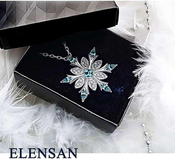 Elensan Women's 925 Sterling Silver Blue Crystals Snowflake Pendant Fashion Necklace Collarbone Chain - Image 3