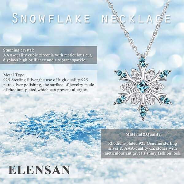 Elensan Women's 925 Sterling Silver Blue Crystals Snowflake Pendant Fashion Necklace Collarbone Chain - Image 4