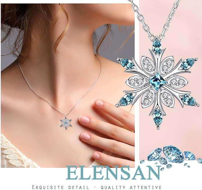 Elensan Women's 925 Sterling Silver Blue Crystals Snowflake Pendant Fashion Necklace Collarbone Chain - Image 5