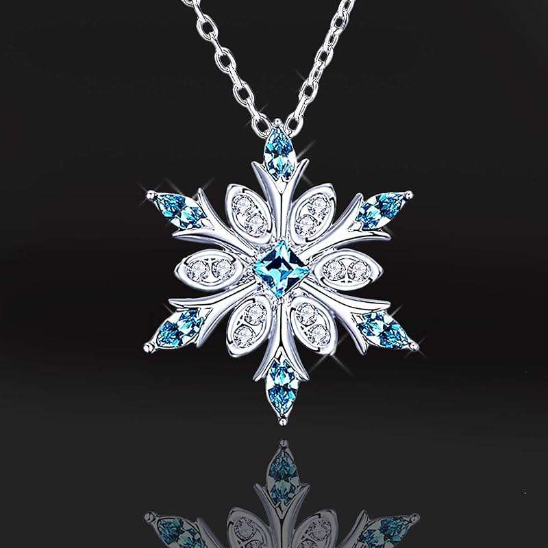 Elensan Women's 925 Sterling Silver Blue Crystals Snowflake Pendant Fashion Necklace Collarbone Chain - Image 6