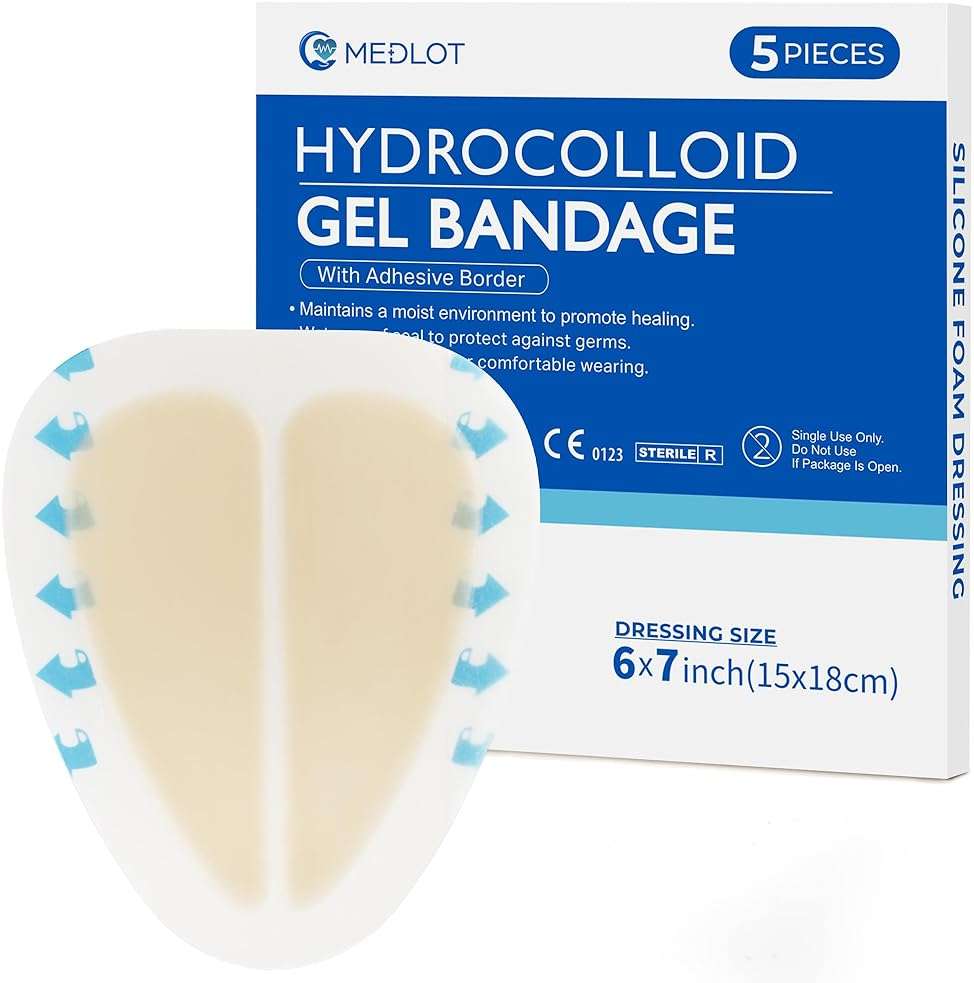 LotFancy Sacral Hydrocolloid Dressing, 6”x7”, Pack of 5, Sterile Thin Bordered Hydrocolloid Bandages, Sacrum Wound Gel Patches for Fast Healing, Water-Resistant, Individually Packed - Image 1