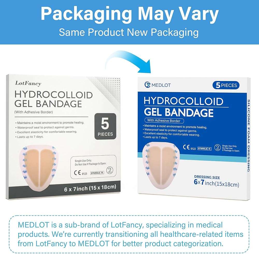 LotFancy Sacral Hydrocolloid Dressing, 6”x7”, Pack of 5, Sterile Thin Bordered Hydrocolloid Bandages, Sacrum Wound Gel Patches for Fast Healing, Water-Resistant, Individually Packed - Image 9