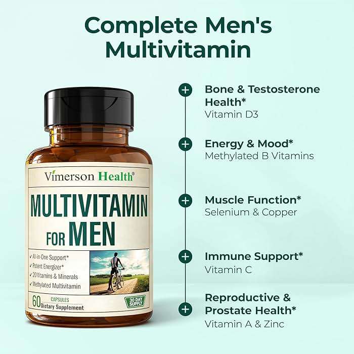 Vimerson Health Multivitamin for Men: Methylated B Vitamins, Chelated Minerals and Bioavailable D3 for Focus and Energy Support – Daily Mens Multivitamins and Multiminerals – 60 Capsules - Image 5