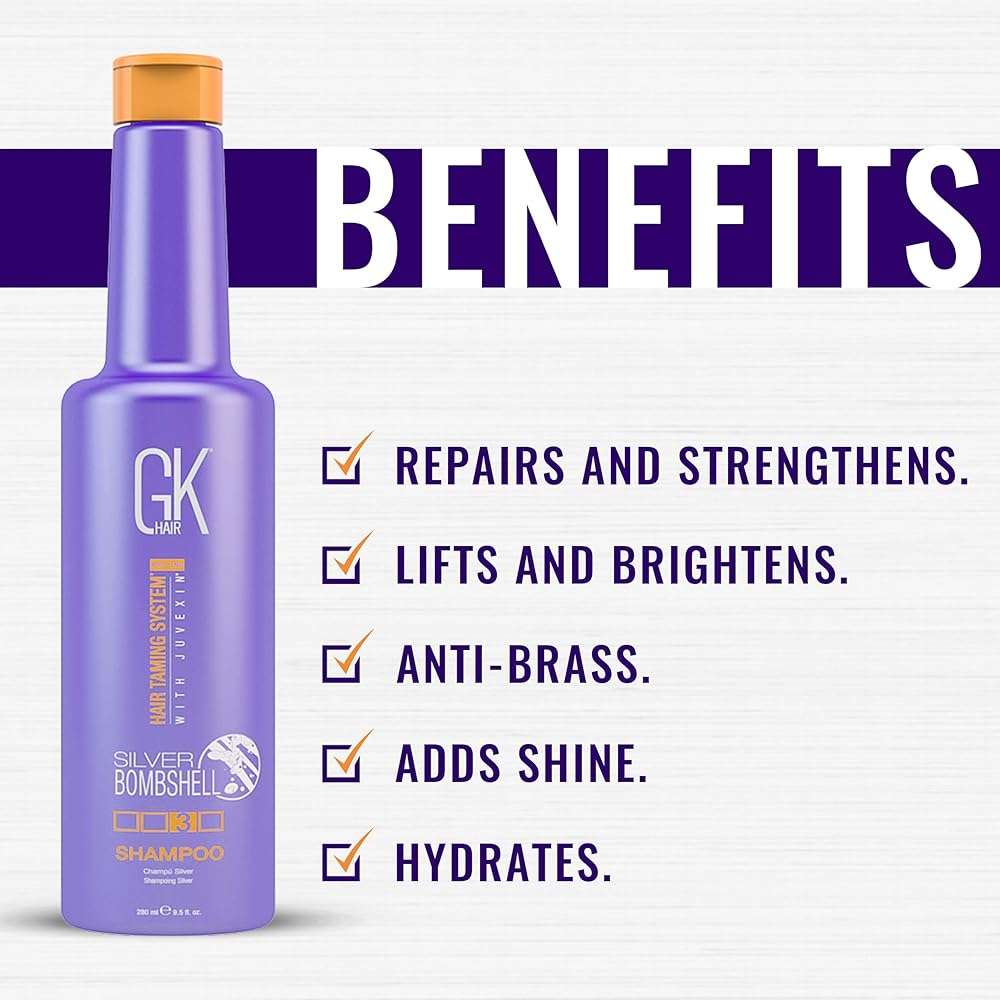 GK HAIR Purple Shampoo with Vitamin B5 — Removes Yellow & Orange Brassy Tones from Blonde, Gray & Silver Hair | Sulfate-Free Purple Toning Shampoo for Color-Treated & Bleached Hair 9.5 Oz - Image 2